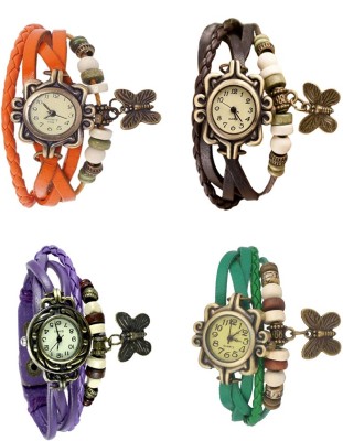 NS18 Vintage Butterfly Rakhi Combo of 4 Orange, Purple, Brown And Green Analog Watch  - For Women   Watches  (NS18)