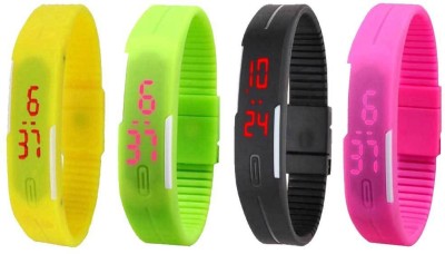 NS18 Silicone Led Magnet Band Combo of 4 Yellow, Green, Black And Pink Digital Watch  - For Boys & Girls   Watches  (NS18)
