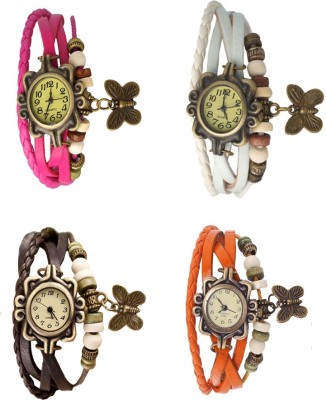 NS18 Vintage Butterfly Rakhi Combo of 4 Pink, Brown, White And Orange Analog Watch  - For Women   Watches  (NS18)
