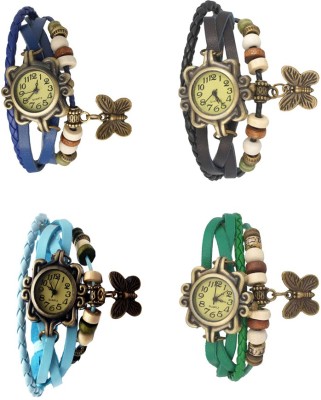 NS18 Vintage Butterfly Rakhi Combo of 4 Blue, Sky Blue, Black And Green Analog Watch  - For Women   Watches  (NS18)