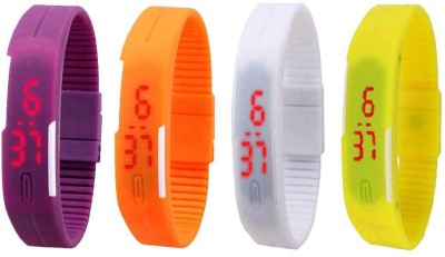NS18 Silicone Led Magnet Band Combo of 4 Purple, Orange, White And Yellow Digital Watch  - For Boys & Girls   Watches  (NS18)