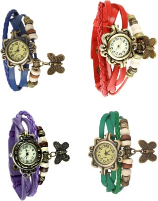 NS18 Vintage Butterfly Rakhi Combo of 4 Blue, Purple, Red And Green Analog Watch  - For Women   Watches  (NS18)