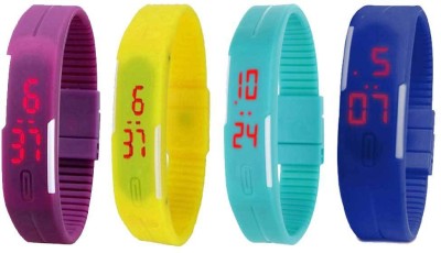 NS18 Silicone Led Magnet Band Combo of 4 Purple, Yellow, Sky Blue And Blue Digital Watch  - For Boys & Girls   Watches  (NS18)