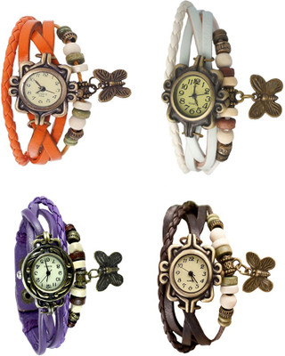 

Kissu Vintage Rakhi Combo of 4 Orange, Purple, White And Brown Watch - For Women