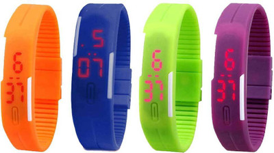 

NS18 Silicone Led Magnet Band Watch Combo of 4 Orange, Blue, Green And Purple Watch - For Couple