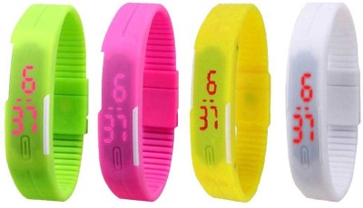 NS18 Silicone Led Magnet Band Combo of 4 Green, Pink, Yellow And White Digital Watch  - For Boys & Girls   Watches  (NS18)