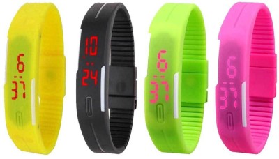 NS18 Silicone Led Magnet Band Combo of 4 Yellow, Black, Green And Pink Digital Watch  - For Boys & Girls   Watches  (NS18)