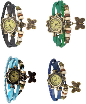 

Kissu Vintage Rakhi Combo of 4 Black, Sky Blue, Green And Blue Watch - For Women