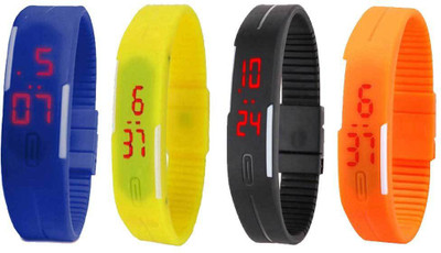 View NS18 Silicone Led Magnet Band Combo of 4 Blue, Yellow, Black And Orange Digital Watch  - For Boys & Girls Wrist Watches Price Online(NS18)