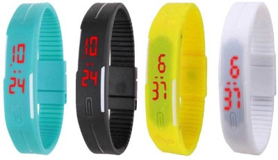 NS18 Silicone Led Magnet Band Combo of 4 Sky Blue, Black, Yellow And White Digital Watch  - For Boys & Girls   Watches  (NS18)