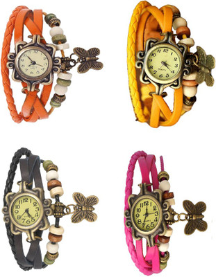 

Kissu Vintage Rakhi Combo of 4 Orange, Black, Yellow And Pink Watch - For Women
