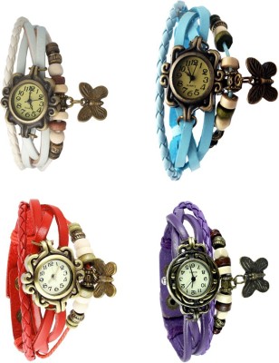 NS18 Vintage Butterfly Rakhi Combo of 4 White, Red, Sky Blue And Purple Analog Watch  - For Women   Watches  (NS18)