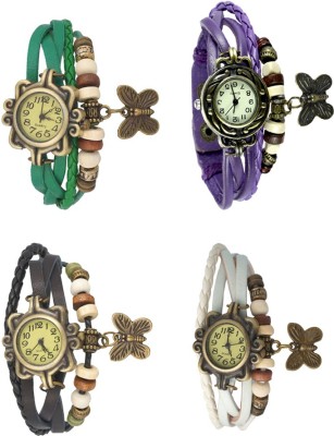 NS18 Vintage Butterfly Rakhi Combo of 4 Green, Black, Purple And White Analog Watch  - For Women   Watches  (NS18)