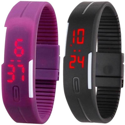 NS18 Silicone Led Magnet Band Set of 2 Purple And Black Digital Watch  - For Boys & Girls   Watches  (NS18)