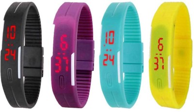 NS18 Silicone Led Magnet Band Combo of 4 Black, Purple, Sky Blue And Yellow Digital Watch  - For Boys & Girls   Watches  (NS18)