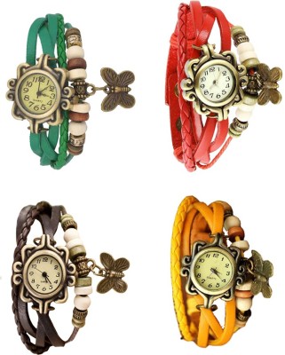 NS18 Vintage Butterfly Rakhi Combo of 4 Green, Brown, Red And Yellow Analog Watch  - For Women   Watches  (NS18)