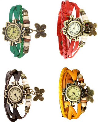 NS18 Vintage Butterfly Rakhi Combo of 4 Green, Brown, Red And Yellow Analog Watch  - For Women   Watches  (NS18)