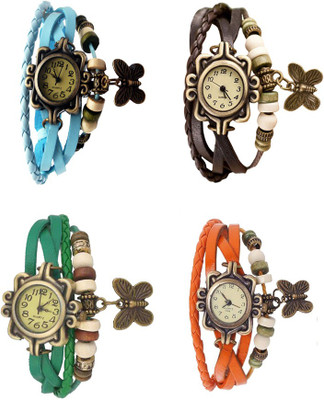 

Kissu Vintage Rakhi Combo of 4 Sky Blue, Green, Brown And Orange Watch - For Women