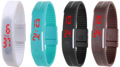 

NS18 Silicone Led Magnet Band Combo of 4 White, Sky Blue, Black And Brown Watch - For Boys & Girls