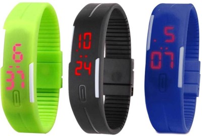 NS18 Silicone Led Magnet Band Combo of 3 Green, Black And Blue Digital Watch  - For Boys & Girls   Watches  (NS18)