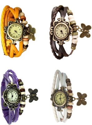 NS18 Vintage Butterfly Rakhi Combo of 4 Yellow, Purple, Brown And White Analog Watch  - For Women   Watches  (NS18)