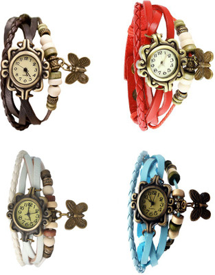 

NS18 Vintage Butterfly Rakhi Combo of 4 Brown, White, Red And Sky Blue Watch - For Women