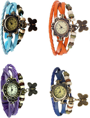 

Kissu Vintage Rakhi Combo of 4 Sky Blue, Purple, Orange And Blue Watch - For Women