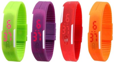 NS18 Silicone Led Magnet Band Combo of 4 Green, Purple, Red And Orange Digital Watch  - For Boys & Girls   Watches  (NS18)