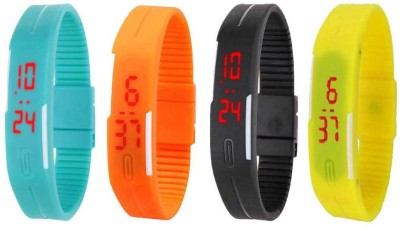 NS18 Silicone Led Magnet Band Combo of 4 Sky Blue, Orange, Black And Yellow Digital Watch  - For Boys & Girls   Watches  (NS18)