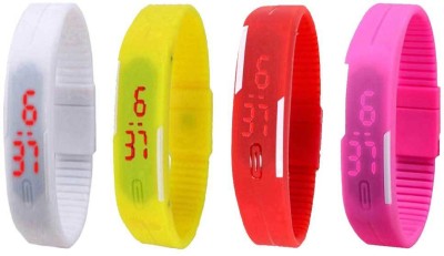 NS18 Silicone Led Magnet Band Watch Combo of 4 White, Yellow, Red And Pink Digital Watch  - For Couple   Watches  (NS18)
