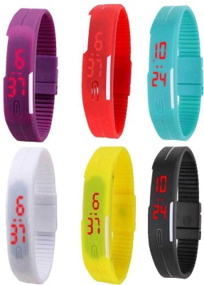 NS18 Silicone Led Magnet Band Combo of 6 Purple, Red, Sky Blue, White, Yellow And Black Digital Watch  - For Boys & Girls   Watches  (NS18)