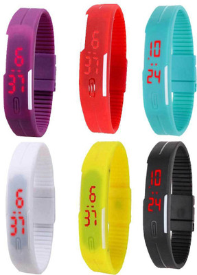 NS18 Silicone Led Magnet Band Combo of 6 Purple, Red, Sky Blue, White, Yellow And Black Digital Watch  - For Boys & Girls   Watches  (NS18)