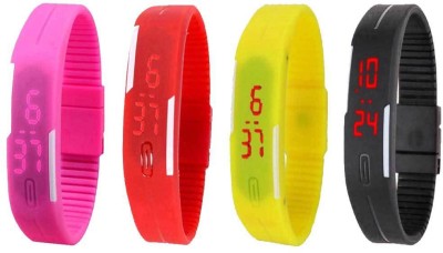 NS18 Silicone Led Magnet Band Combo of 4 Pink, Red, Yellow And Black Digital Watch  - For Boys & Girls   Watches  (NS18)