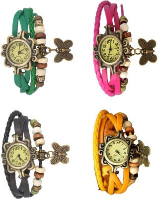 NS18 Vintage Butterfly Rakhi Combo of 4 Green, Black, Pink And Yellow Analog Watch  - For Women   Watches  (NS18)