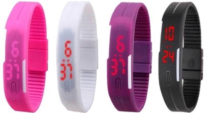 NS18 Silicone Led Magnet Band Combo of 4 Pink, White, Purple And Black Digital Watch  - For Boys & Girls   Watches  (NS18)