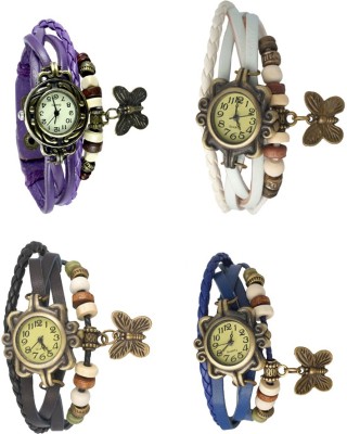 NS18 Vintage Butterfly Rakhi Combo of 4 Purple, Black, White And Blue Analog Watch  - For Women   Watches  (NS18)