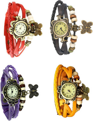 

Kissu Vintage Rakhi Combo of 4 Red, Purple, Black And Yellow Watch - For Women