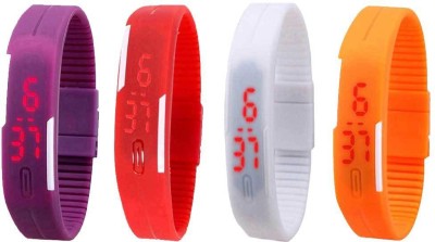NS18 Silicone Led Magnet Band Combo of 4 Purple, Red, White And Orange Digital Watch  - For Boys & Girls   Watches  (NS18)