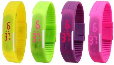 NS18 Silicone Led Magnet Band Watch Combo of 4 Yellow, Green, Purple And Pink Digital Watch  - For Couple   Watches  (NS18)