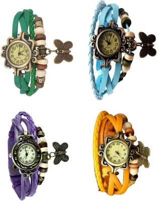 NS18 Vintage Butterfly Rakhi Combo of 4 Green, Purple, Sky Blue And Yellow Analog Watch  - For Women   Watches  (NS18)