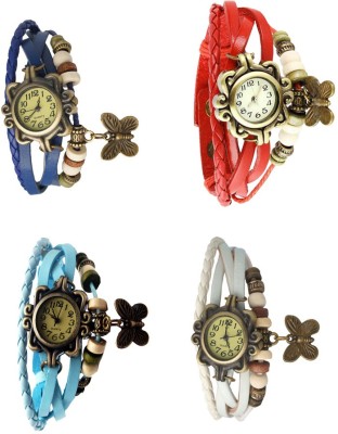 NS18 Vintage Butterfly Rakhi Combo of 4 Blue, Sky Blue, Red And White Analog Watch  - For Women   Watches  (NS18)