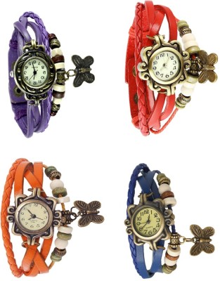 NS18 Vintage Butterfly Rakhi Combo of 4 Purple, Orange, Red And Blue Analog Watch  - For Women   Watches  (NS18)