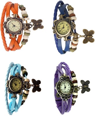 NS18 Vintage Butterfly Rakhi Combo of 4 Orange, Sky Blue, Blue And Purple Analog Watch  - For Women   Watches  (NS18)