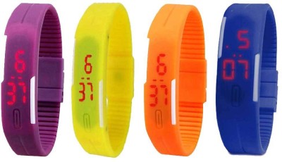 NS18 Silicone Led Magnet Band Combo of 4 Purple, Yellow, Orange And Blue Digital Watch  - For Boys & Girls   Watches  (NS18)