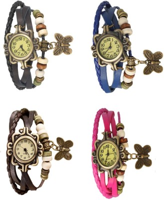NS18 Vintage Butterfly Rakhi Combo of 4 Black, Brown, Blue And Pink Analog Watch  - For Women   Watches  (NS18)