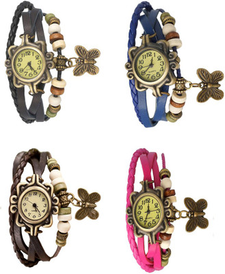 NS18 Vintage Butterfly Rakhi Combo of 4 Black, Brown, Blue And Pink Analog Watch  - For Women   Watches  (NS18)