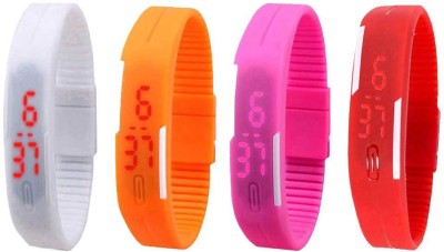 NS18 Silicone Led Magnet Band Watch Combo of 4 White, Orange, Pink And Red Digital Watch  - For Couple   Watches  (NS18)