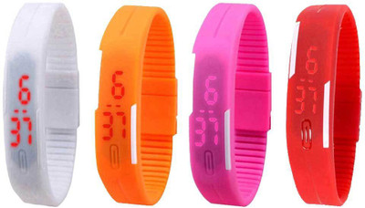 

NS18 Silicone Led Magnet Band Watch Combo of 4 White, Orange, Pink And Red Watch - For Couple