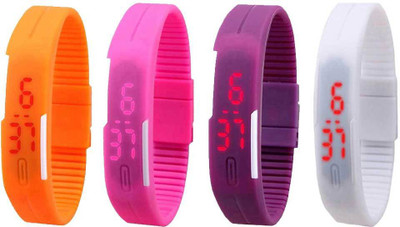 NS18 Silicone Led Magnet Band Combo of 4 Orange, Pink, Purple And White Digital Watch  - For Boys & Girls   Watches  (NS18)