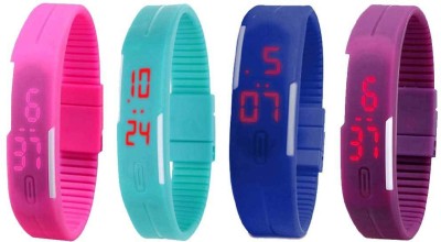 NS18 Silicone Led Magnet Band Watch Combo of 4 Pink, Sky Blue, Blue And Purple Digital Watch  - For Couple   Watches  (NS18)